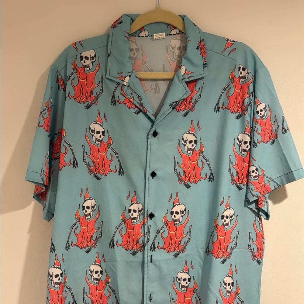 skull bad bunny button up shirt size large